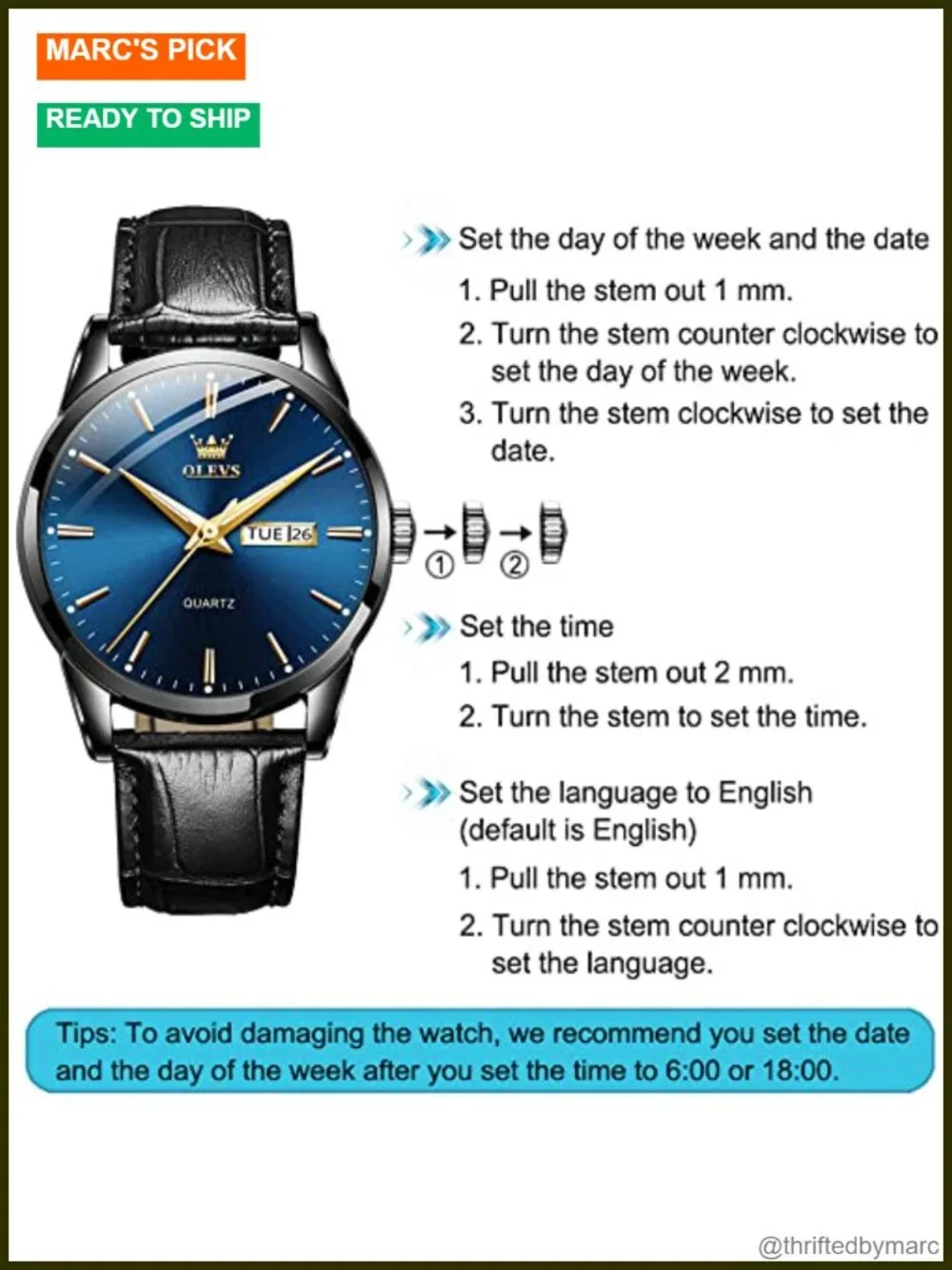 Men's Simple Dress Watch with Day and Date, Luminous Hands, Quartz Movement,